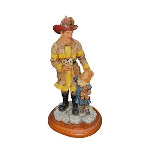 Vtg 1997 Red Hats of Courage Safe & Sound Fireman Girl Dog Statue Vanmark  8" H